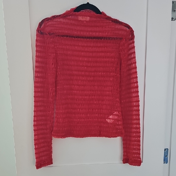 Maeve Tops - Anthropologie Maeve Red Sheer Long Sleeve Top Size S